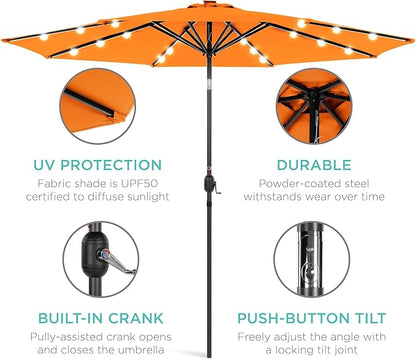 Best Choice Products 10ft Solar Polyester LED Lighted Patio Umbrella w/Tilt Adjustment and UV-Resistant Fabric