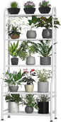 5-Tier Metal Plant Stand Indoor Outdoor, Waterproof Flower Stand for Multiple Pots, Heavy Duty Plant Stands for Living Room Patio Garden Decor, Tall Plant Shelf with Leveling Feet, White