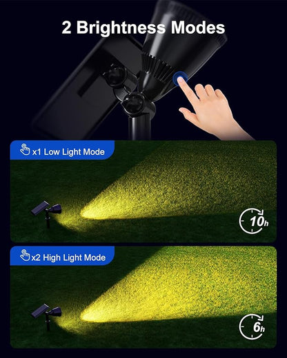 Solar Powered Spot Lights Outdoor Waterproof Super Bright LED Yard Spotlights for Tree, Flag, Lawn, Sculpture, Dusk to Dawn Landscape Uplighting for Outside House Wall Garden Backyard Walkway Driveway