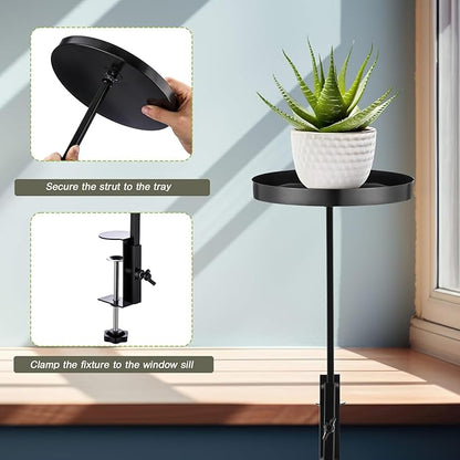 2 Pcs Window Sill Plant Shelf 7.9''D x 14.2''H Adjustable Window Shelf Windowsill Clamp Tray for Indoor Plants Metal Windowsill Extension Tray Planter Floating Shelves for Indoor Outdoor