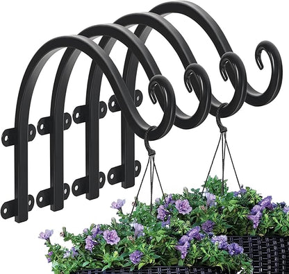4 Pack 12Inch Plant Hanger, Sturdy Hanging Plant Bracket Hooks Outdoor, Bird Feeder Hanger for Bird Feeders, Planters, Lanterns, Wind Chimes Indoor Outdoor (Black)