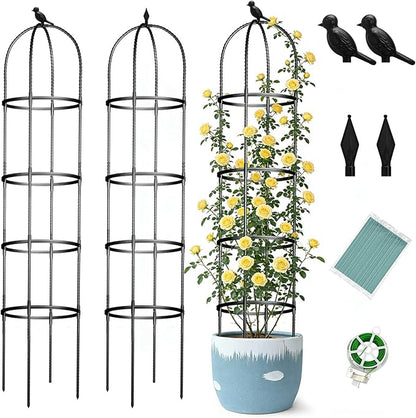 Obelisk Trellis for Garden Plants Climbing: 6ft Rustproof Metal Pipe with Plastic Coated - Potted Plant Climber Support for Outdoor Indoor Grape Vines Vegetable Fruits Flowers (2PC)
