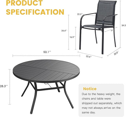 VICLLAX Patio Table and Chair Set of 8, All Weather Metal Round Outdoor Dining Furniture Set-53 Round Outdoor Table and Chairs, Black Tabletop