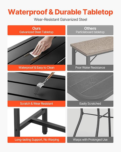 VEVOR Outdoor Bar Table, 47 x 15 in Patio Bar Table, Waterproof Top & Sturdy Metal Frame, Rectangle Counter Height Dining Tables, Outdoor Furniture for Balcony, Yard, Hot Tub, Poolside, Indoor
