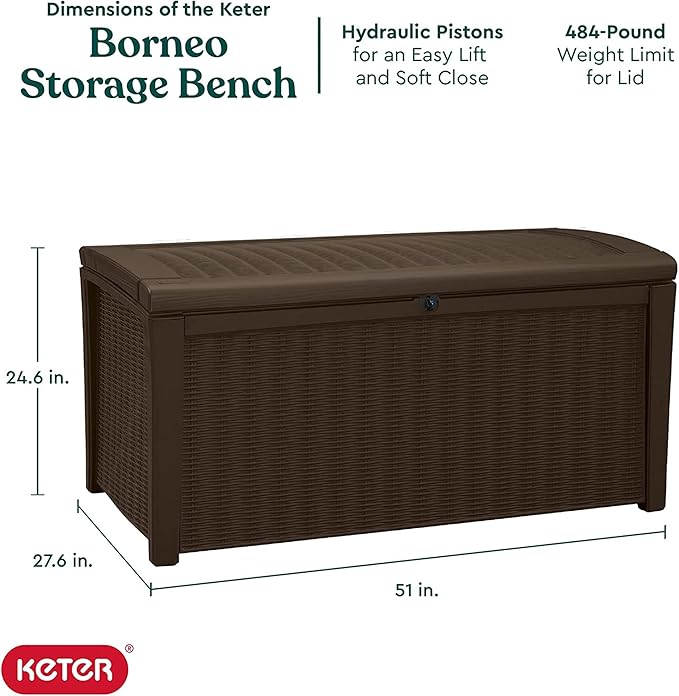 Deck Box, 110-Gallon Brown Resin Storage with Lockable Lid