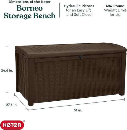 Deck Box, 110-Gallon Brown Resin Storage with Lockable Lid