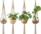 Mkono 4 Pack Macrame Plant Hangers Indoor Hanging Planter Basket Decorative Flower Pot Holder Jute Rope for Indoor Outdoor Home Decor 4 Legs 40 Inch, Brown