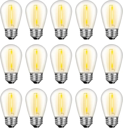 LED S14 Replacement Light Bulbs for Outdoor String Lights, 1W Shatterproof Edison Light Bulbs for Outside Patio Garden, E26 Standard Base, Dimmable, 2200K Warm White, 15 Pack