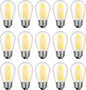 LED S14 Replacement Light Bulbs for Outdoor String Lights, 1W Shatterproof Edison Light Bulbs for Outside Patio Garden, E26 Standard Base, Dimmable, 2200K Warm White, 15 Pack