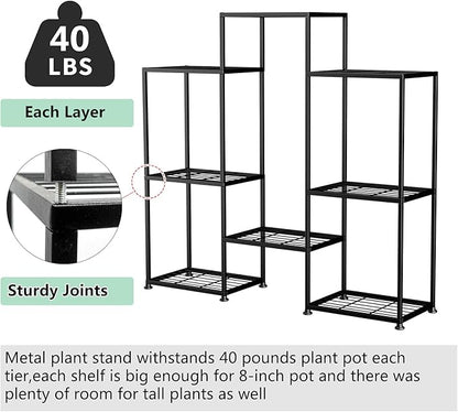 Metal Plant Stand Indoor Metal Plant Stands Outdoor Tiered Plant Shelf for Multiple Plants, 4 Tiers 8 Potted Plant Rack Holder Garden Shelves Flower Stand for Living Room Patio Corner (8 Tiers-B)