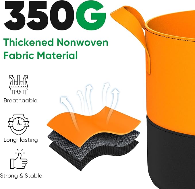 5-Gallon Grow Bags: 6 Pack Heavy Duty 350G Thickened Fabric Pots Nonwoven Felt Garden Bags for Growing Vegetable Fruit Flower with Plant Labels