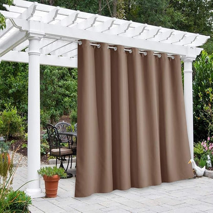 NICETOWN Outdoor Curtains for Patio W100 x L84 inch 2 Pieces, Sun Blocking Screen Shades 100% Privacy for Garage Window Patio Door Pergola Pool Hut, Weatherproof Blinds for All Season, Tan