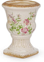 Sungmor Small Ceramic Urn Planter - Pink Scroll Floral Pedestal Flower Pot, Decorative Vintage Chinoiserie Style Planters, Tuscan Accent Vase Indoor Outdoor Plant Holder with Drainage