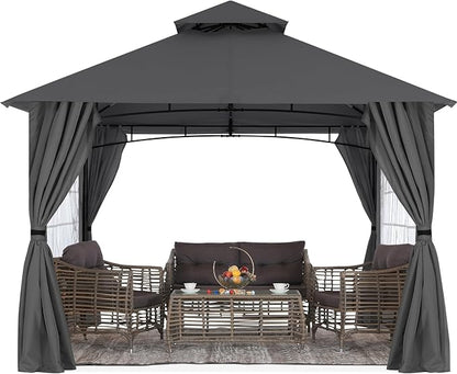 MASTERCANOPY Patio Gazebo Steel Frame Outdoor Gazebo with Windows Curtains (11x11,Dark Gray)