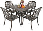 VINGLI 5 Pieces Outdoor Patio Dining Set, Cast Aluminium Patio Furniture Set with 4 Chairs and 1 Umbrella Table for Yard, Garden, Porch and Poolside, Bronze