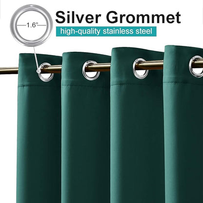NICETOWN Outdoor Curtain Panel for Patio Waterproof, Stainless Steel Silver Grommet Thermal Insulated Blackout Outdoor Blinds Drape for Patio/Front Porch, W52 x L108, Hunter Green, 1 Panel