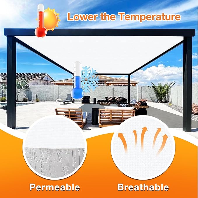 Artpuch Outdoor Pergola Shade Cover 14' X 20' Sun Shade Cloth with Grommets, 90% UV Protection Canopy Patio Privacy Screen (Customized Available) GN107, White