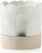 Nihow Self Watering Plant Pot for Indoor Plants with Wick: 8 Inch Ceramic Planter with Drainage Hole & Water Storage - Relief Design - Beige & Nature Flower Pot