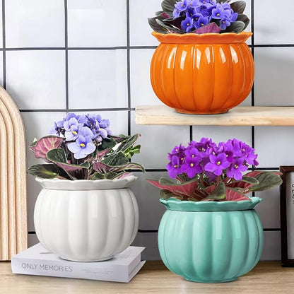 BUYMAX African Violet Pots, Halloween Pumpkin Plant Pots Ceramic Easy Self Watering Plant Pot for Busy Plant Lovers, Automatically Absorb Appropriate Amount of Water, Flower Pot Indoor