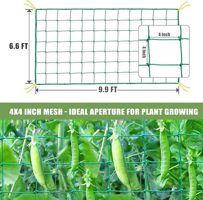 Trellis Netting, Heavy Duty Garden Trellis Netting for Climbing Plants Outdoor w/Plant Clips, 6.6x9.85 Ft Plant Netting for Cucumber, Tomato, 27 Strands & 4x4 in Mesh, Grow Net for Fruits, Vegetables