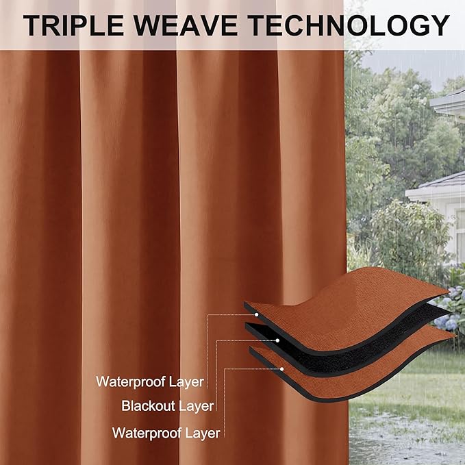 RYB HOME Outdoor Curtains for Patio Waterproof Block Sunlight Thermal Insulated Privacy Assured Thick Outside Curtains for Deck, Balcony, Pool, W52 x L63, Mecca Red, 1 Panel