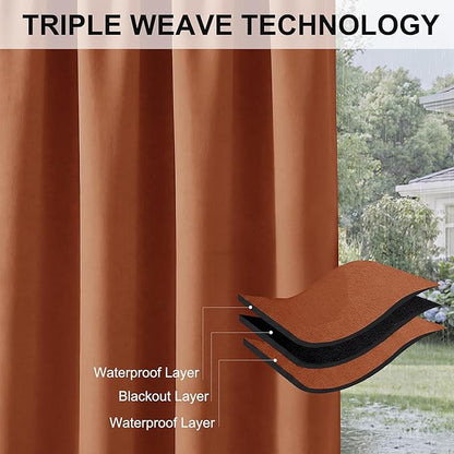 RYB HOME Outdoor Curtains for Patio Waterproof Block Sunlight Thermal Insulated Privacy Assured Thick Outside Curtains for Porch, Gazebo, Pergola, W52 x L84, Mecca Red, 1 Panel