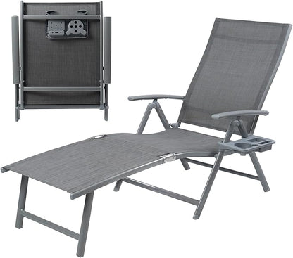 Kozyard Aluminum Outdoor Chaise Lounge Chair, Adjustable Reclining Patio Lounge with Drink Holder, Weather-Resistant Pool, Deck & Yard Recliner,Assemble-Free, Gray
