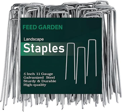 FEED GARDEN 6 Inch 25 Pack Galvanized Landscape Staples 11 Gauge Anti-Rust Garden Stakes SOD Pins Yard Stakes