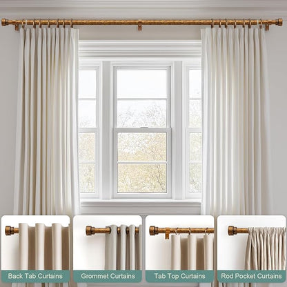 Retro Gold Curtain Rods for Windows 28 to 48 Inches Adjustable Length Heavy Duty 1" Diameter Window Curtain Rod with Decorative Finials for Outdoor Bedroom Kitchen Living Room Farmhouse