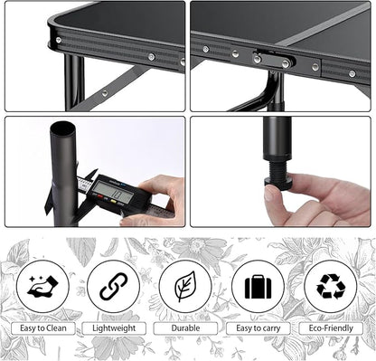Outdoor Side Table, Portable 3 Adjustable Height Small Outdoor Folding Table, Aluminum Foldable Patio Side Tables for Outside Indoor, Plant Stand Coffee End Table for Pool, Porch,Garden(Black)