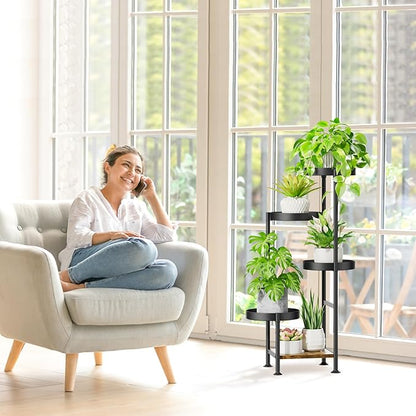 Plant Stand Indoor Outdoor, 5 Tier Metal Flower Pot Shelf Holder Clearance, Tall Corner Rack for Multiple Plants, Modern Organizer Display for Patio Orchid Office Porch Living Room Garden, Black