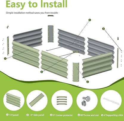 2PCS 4x2x1FT Galvanized Raised Garden Bed, Galvanized Planter Raised Garden Boxes Outdoor, Large Metal Raised Garden Beds for Vegetables-Green