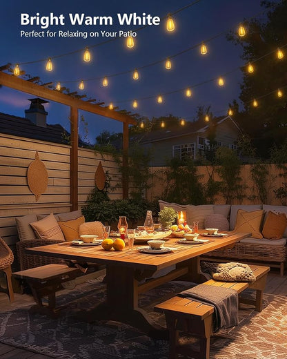Brightown 37FT Solar String Lights Outdoor Waterproof with Remote, 10+1 LED Shatterproof Bulbs, Dimmable & Timable, 3 Light Modes - Commercial Grade Patio Lights for Garden Backyard Party Decor