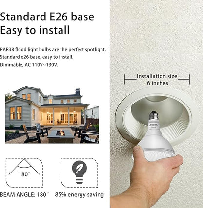 Par38 led Flood Lights Outdoor Light Bulb,Dimmable 1800LM,20W Replace up to 200W,Outdoor Flood Light Bulbs for Backyard,Garage,Porch,Garden,2 Pack 5000K Daylight