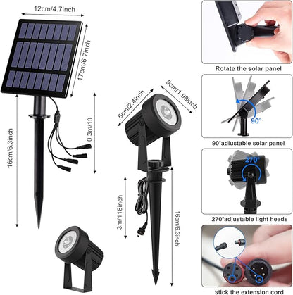 T-SUNUS Solar Christmas Spotlight Outdoor Warm White 3000K, 4-in-1 Spot Lights IP65 Waterproof 9.8ft Cable 5W Separated Panel, Auto On/Off for Garden Flag Tree Patio Yard Driveway Pathway Halloween