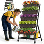 5-Tier Vertical Garden Bed Planter Boxes with Wheels, Drainage System & Storage Space, Mobile Vertical Garden Planter with 5 S-Hooks for Plants Vegetables Flowers Herbs in Garden Patio Yard