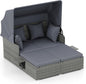 Tangkula Patio Rattan Daybed with Retractable Canopy, Outdoor Wicker Sunbed Lounger with 2 Foldable Side Tables, Thick Seat & Back Cushions, Outside Double Daybed for Garden, Backyard, Porch, Grey