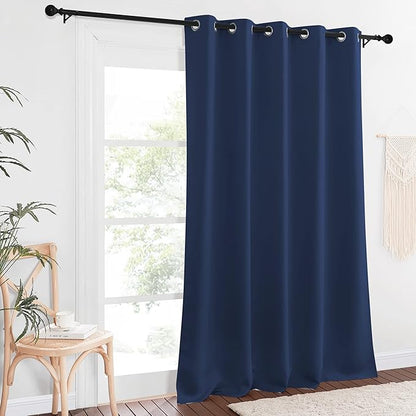 NICETOWN Blackout Curtain Panel for Farmhouse - Window Treatment Energy Saving Thermal Insulated Solid Grommet Room Darkening Doorway Drape for Living Room (Navy, 1 Panel, W66 x L90)
