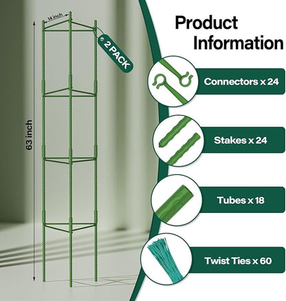 Halatool 2 Pack Tomato Cages for Garden,Up to 63in(5.2FT) Adjustable Tall Tomato Cage,Garden Stakes Tomato Trellis for Pots,Tomato Plant Support for Raised Garden Bed &Vegetables Flowers(Green)