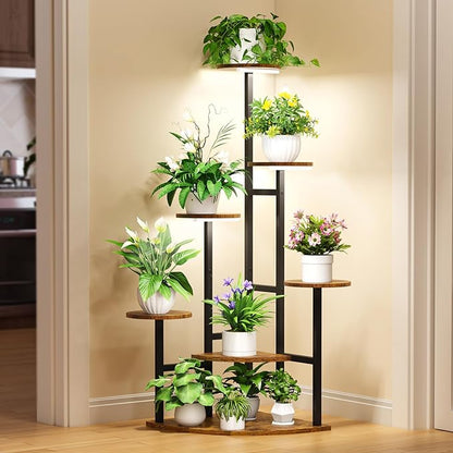 Corner Plant Stand with Grow Lights, 7 Tiered Plant Shelf Indoor, 43" Corner Plant Stands for Indoor Plants, Metal Plant Flower Display Shelves, Plant Organizer Rack for Living Room, Balcony, Home Decor（Round)