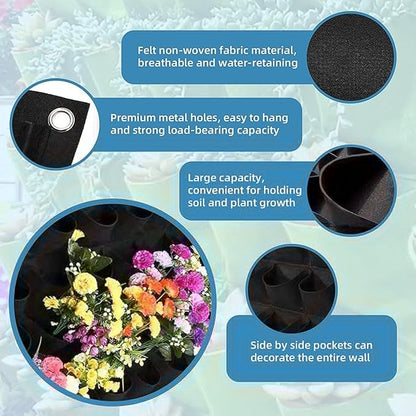 90 Pockets Hanging Planter Bags, Hanging Vertical Wall Mounted Plant Planting Grow Bags, Herb Garden Planter Outdoor Indoor Growing Bag, Gardening Vertical Greening Flower Container(1.1m×1.1m, Black)