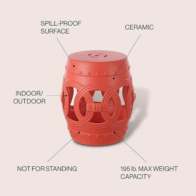Decorative Garden Stool, Matte Coral Ceramic Plant Stand, 16 Inch