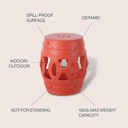 Decorative Garden Stool, Matte Coral Ceramic Plant Stand, 16 Inch