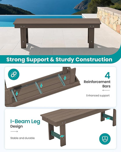 SERWALL 2-Person Outdoor Bench Backless, HDPE Outdoor Benches Weatherproof, 700 Lbs Weight Capacity, Poly Lumber Patio Furniture for Garden, Porch and Park, Coffee, 2 Pack