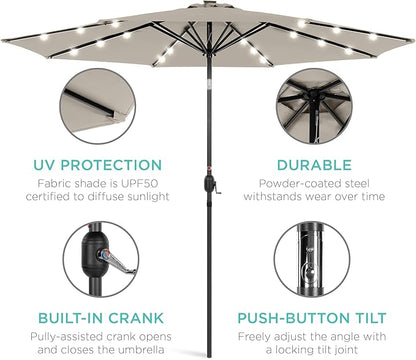 Best Choice Products 10ft Solar Polyester LED Lighted Patio Umbrella w/Tilt Adjustment and UV-Resistant Fabric