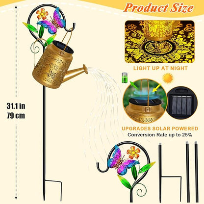 Solar Watering Can Lights Outdoor Garden Decor, Large Butterfly Hanging Lantern with Shepherd Hook, Waterproof Garden Lights for Outdoor Landscape Pathway Yard, Gift for Mom Grandma Christmas Gifts