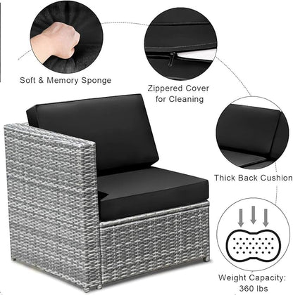 Tangkula 8 Pieces Wicker Patio Furniture Set with Storage Deck Box, PE Rattan Outdoor Sectional Sofa Conversation Set with Coffee Table & Cushions, Outside Furniture for Garden Yard Poolside (Black)