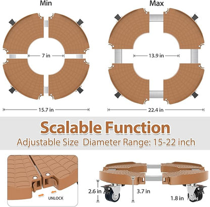 VANCASTLE Plant Caddy with Lockable Wheels Heavy Duty 450lbs Capacity, 15-22 Inch Adjustable Plant Stand with Wheels Rolling base, Plant Dolly for Flower Pot Mover Indoor Outdoor, Khaki, 1 Pack