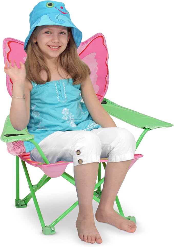 Kids Folding Chair with Butterfly Back, Cup Holder and Storage Bag