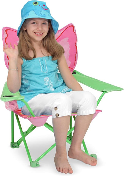 Kids Folding Chair with Butterfly Back, Cup Holder and Storage Bag